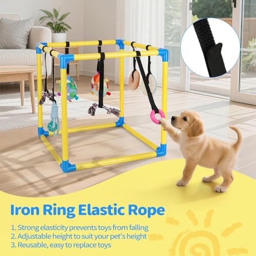 Liitrton Puppy Play Gym for Small Dogs with 8 Hanging Toys, Yellow