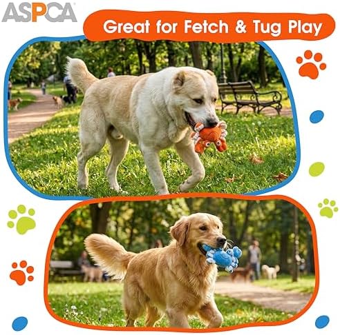 ASPCA 2 Pack Plush Dog Toy with Squeaker for Small & Medium Dogs, Soft Durable Stuffed Pet Toy for Fetch, Tug & Cuddle, Interactive, Lightweight, Engaging Play Toy for Dogs