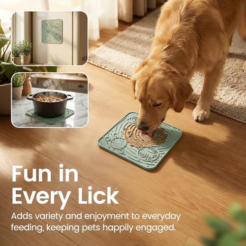 OHMO Large Lick Mat for Dogs&Cats, Space Pattern, 2pcs, Camo&Sage Green