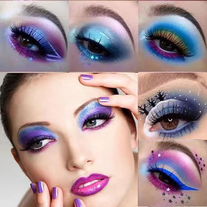 Purple & Blue Eyeshadow - 16 Color Glitter & Matte Eyeshadow Palette, Korean Eyeshadow Makeup Palette, Waterproof & Bright Colours
