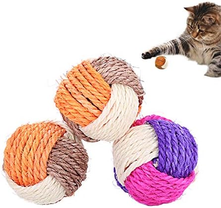 3Pcs Cat Toy Sisal Ball Pet Scratching Ball Chew Eco-Friendly Toy Pets Interactive Toy Bite and Wear Resistant(Random Color)