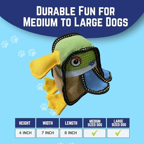 Happy Tails Square Duck Dog Toy - Medium to Large Dogs, Durable Polyester, Squeaky Sound, Reinforced Stitching, Safe Chew Toy, Interactive Play
