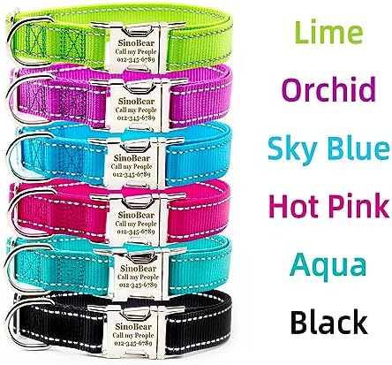 Personalized Reflective Dog Collar - Custom Pet Name, Phone Number & Address Engraving, Adjustable Sizes XS/S/M/L/XL, Optional Leash & Airtag Holder for Small/Medium/Large Dogs