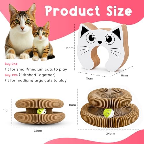 Kitty Curls Cat Toy (Large) Twisty Paws Kurlz | Magnetic Magic Organ Cat Scratcher | Interactive Cardboard with Bell Ball & Hanging Teaser | Honeycomb Design | 1 pcs Teaser 1 pcs Scratcher