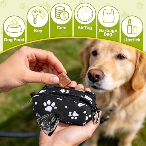 Dog Poop Bag Holder for Leashes 2 Zipper Pockets Black 1 Pack