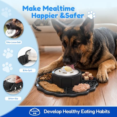 Slow Feeder Dog Bowl with Lick Mat & Rolling Lick Ball for Enrichment,Black