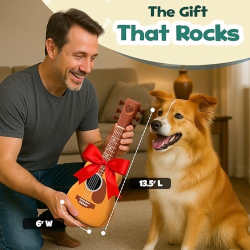 PUPROAR Guitar Dog Toy, Funny Plush Squeaky Puppy Gift, A Birthday Dog Toy & Unique Present for Small, Medium & Large Breeds