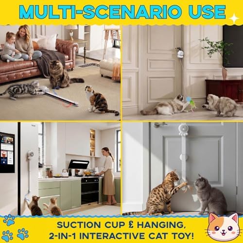 2-in-1 Electric Cat Wand, Rechargeable Auto Toy, Suction & Hanging