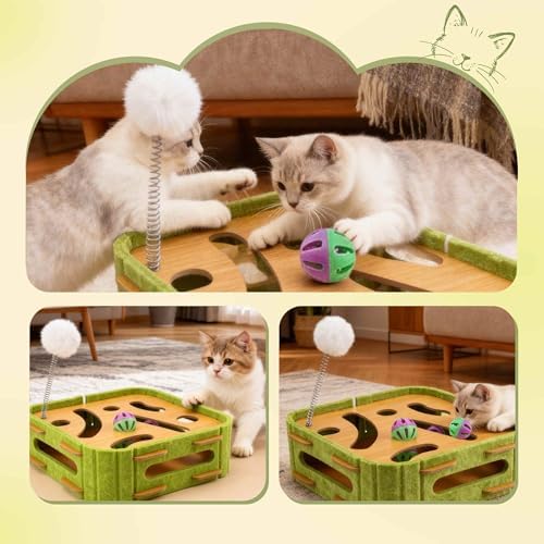 Interactive Cat Toy Puzzle Toys for Indoor, Felt Maze Box, Cat Toys, Mental Stimulation and Entertainment, Square, Green, 1 Set