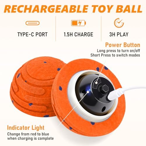 Remote Control Dog Toy Ball, Interactive Self Bouncing E-TPU Ball with 3 Modes (Bounce/Roll), Rechargeable Auto Moving Toy for Small Medium Large Dogs, Keeps Them Busy, ORG&BLU