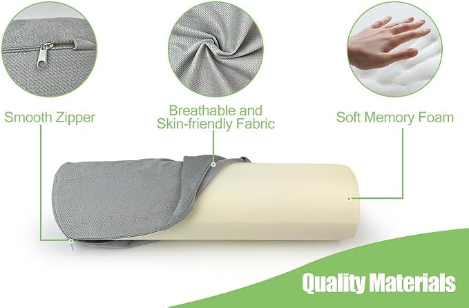 Cervical Neck Roll Pillow, Foam Round Bolster Pillow, Cylinder Pillows with Removable Washable Cover for Sleeping, Bed, Legs, Back, Yoga, Travel, Home, Office (Gray Style 2, 4.7inch H X 17inche L)