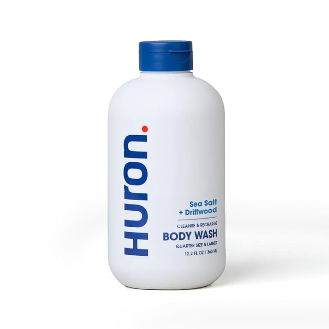Huron Body Wash for Men and Women, Hydrating Daily Cleanser with Sea Salt + Driftwood Scent, Moisturizing Shower Gel, non-toxic, Phthalate-Free Clean Ingredients for Men, 11.3 Fl oz