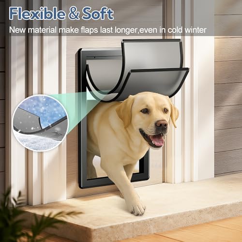 Large Dog Door for for Interior/Exterior Doors, Aluminum Frame | Full Seal-Flaps, for Interior and Exterior Doors, Energy-Efficient Insulated Doggy Door, Extreme Weather, Sliding Lock Panel