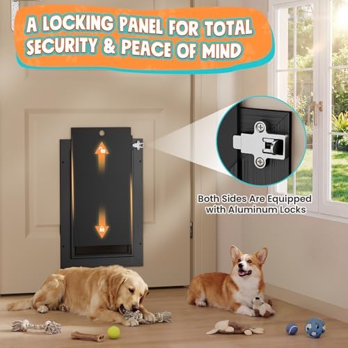 Aluminum 3-Flaps Medium Dog Door for Door, Pets Up to 45 lb, Black