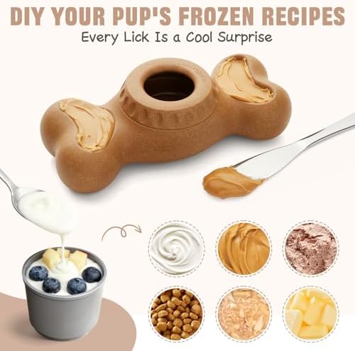 3-in-1 Enrichment Dog Toy for Aggressive Chewers, Frozen Treat Toy & Interactive Treat Dispenser with Peanut Butter Grooves, Long Lasting Chew Toy for Large Dogs, Easy to Clean, Brown