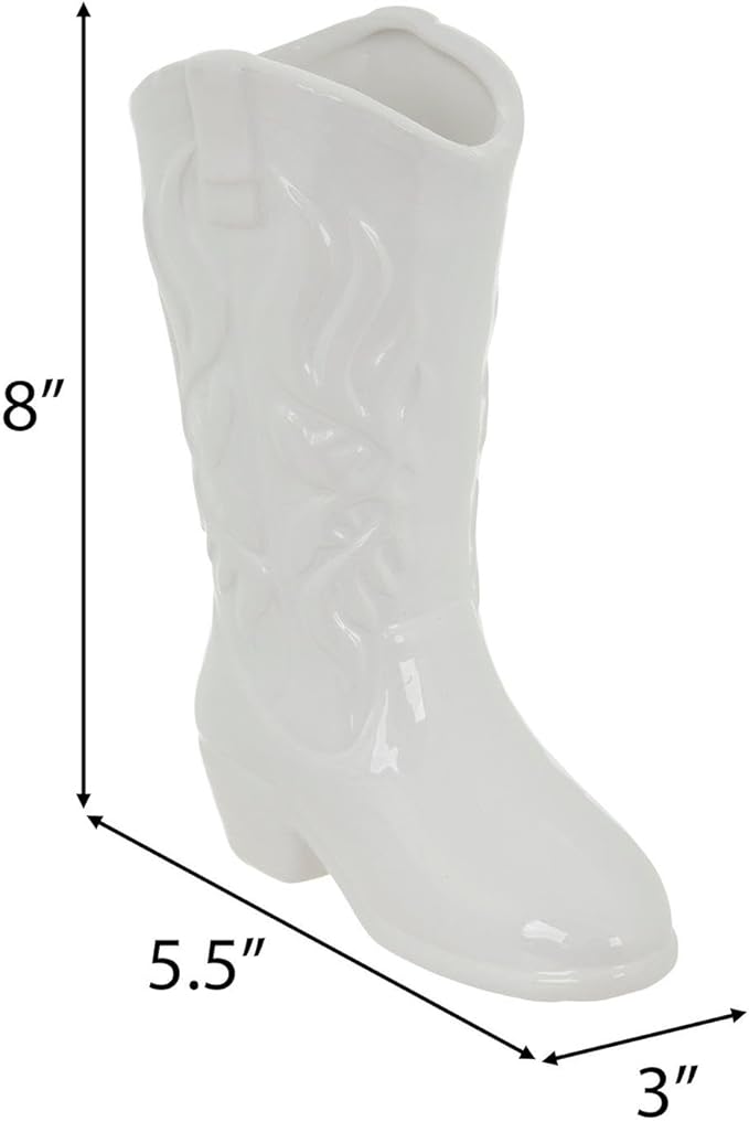 Hobby Lobby Boot Vase Faux Florals, White, 8" H x 5.5" W x 3" D, Set of 2 | Centerpiece Weddings Baby Shower Party, Home Office Decor
