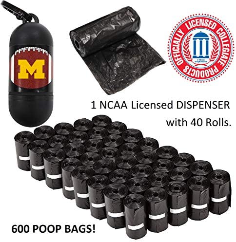 Pets First NCAA MICHIGAN WOLVERINES PET LICENSED Poop Waste Bag Dispenser and D Ring for Leash with 600 Premium Garbage Bags