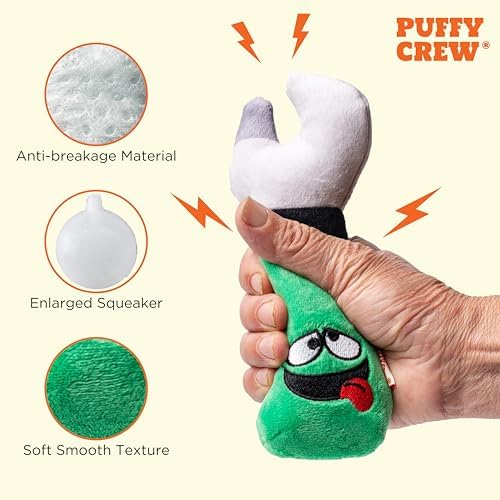 Squeaky Dog Plush Toy, Tools Bite_Stick Collection, 8", for Small and Medium Dogs (Wrench, Small)