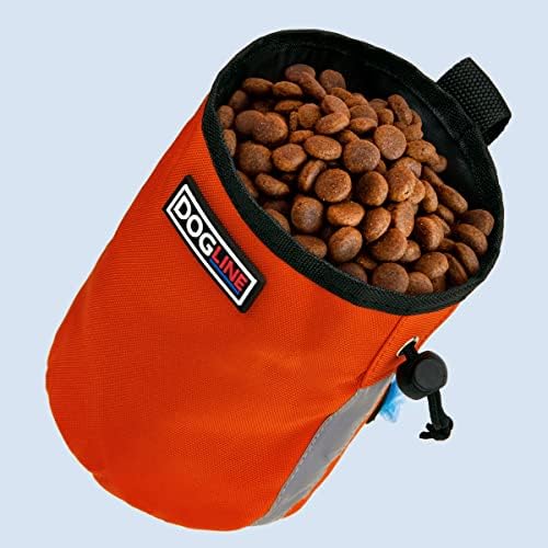 Dogline Dog Treat Pouch: Puppy Training Bag, Pet Kibbles and Snacks Holder, Litter Waste Bags Dispenser with Adjustable Drawstring Closure, Large Capacity with Mesh Pocket, Strong Nylon Material