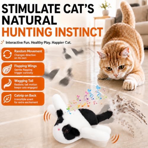 BABORUI Interactive Cat Toy Flying Mouse, Cow Mouse