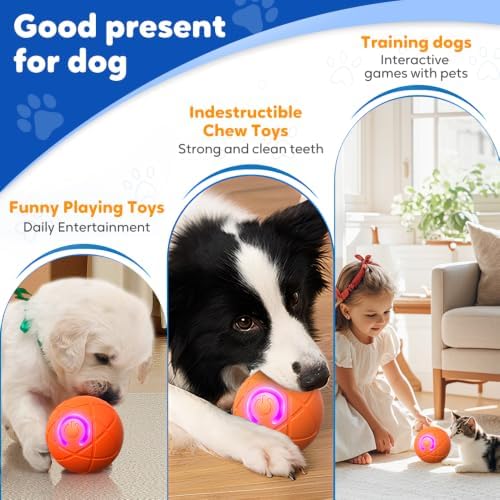 Interactive Small Dog Toy Ball, Smart Jumping Ball for Puppy Dogs, Activated Automatic Bouncing Moving Vibrating (Blue)