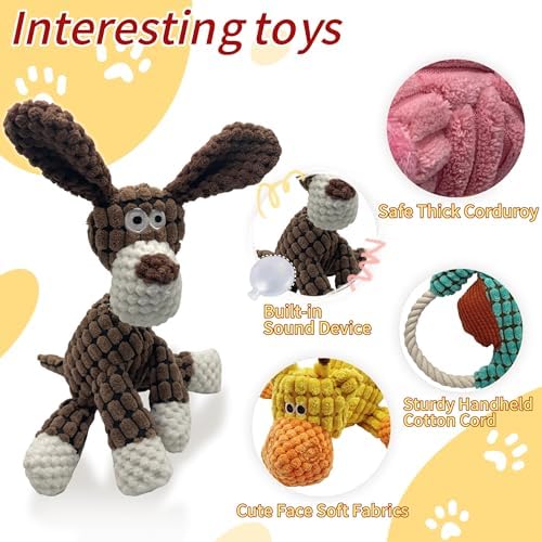 Plush Wrinkled Squeaky Dog Toy,2-Pack The Best Durable Teething Puppy Rope Chew Toy Keeps Them Busy Playing Hide-and-Seek Suitable for Puppy, Medium Dogs and Large Dogs (Pink & Gray)