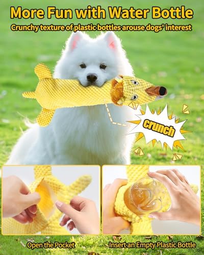 Dog Toys, Squeaky Plush No Stuffing Crinkle Dog Toy for Small Medium Large Dogs, Interactive Puppy Teething Water Bottle Dog Chew Toy (3 Pack)