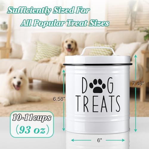 OUTNILI Large Dog Treat Container Airtight - 6.6" Tall X 6" Round White Dog Treat Jar for Kitchen Counter - Rustic Treat Storage Canister for Dogs, Cats, Small Animals - Gifts for Pet Owners