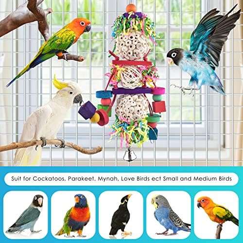 Bissap Conure Toys, Bird Parrot Foraging Shredder Hanging Toys Sola Balls Sepak Takraw with Bell for Small Parrots Parakeets Conures Cockatiels Love Birds Cage Toy (Pack of 2)