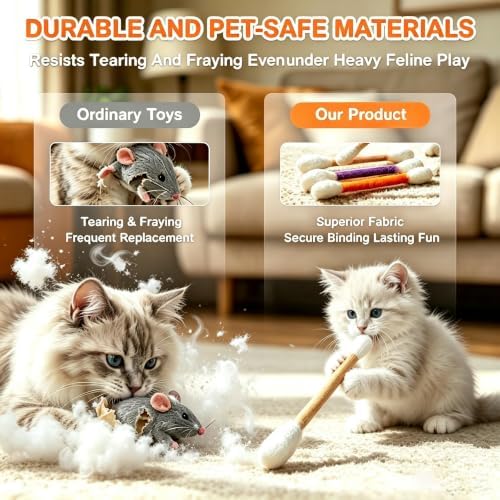 4 Pack Natural Wool Braided-Cat Toys Cat Qtip Toy with Organic Catnip