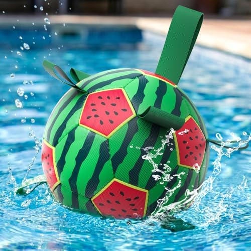 QDAN Dog Water Pool Toys: Dog Soccer Ball with Straps, Waterproof Dog Balls Swimming Beach Balls for Summer Outdoor Games (6 Inch)