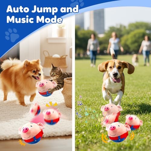 Interactive Dog Toys, Active Moving Pet Plush Toy, 2026 Upgraded Rechargeable Squeaky Dog Ball Toy with Recording Sound, Washable Cartoon Pig Plush Toy for Dogs Puppies (2 PCS)