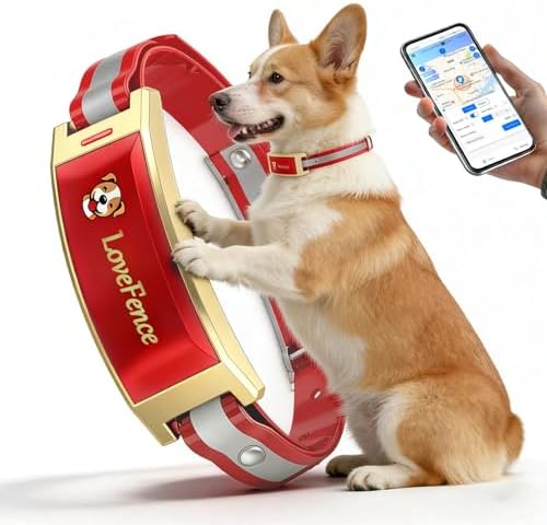 Wireless Electric GPS Dog Collar Fence for Medium/Large Dog: No Subscription Upgrade Pet Shock Barrier Containment System Yard Outdoor Perimeter,Stubborn Dog Train Bluetooth Collar for Dog Parent Red