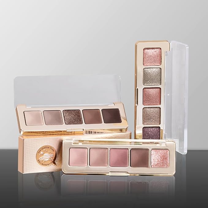 5 Color Eyeshadow Palette, Matte and Shimmer Powder Makeup, Highly Pigmented Blendable Shadows, Long-Lasting Waterproof, Natural Nude Brown Pink Shades C05