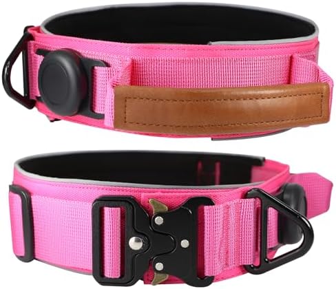 2" Tactical Dog Collar with Airtag Holder & Handle for Large Dogs (Pink)