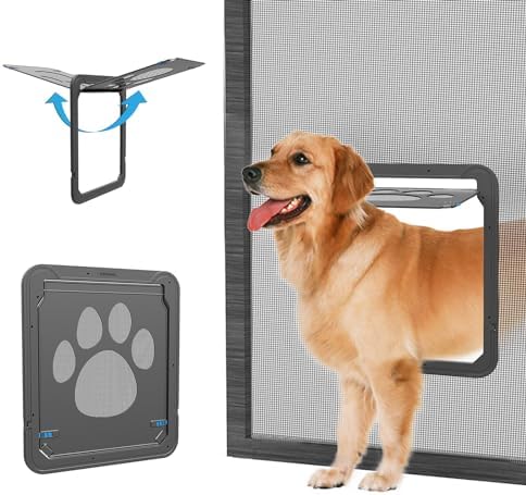 Namsan Dog Screen Door - Inside Size 12x14 inches Sliding Screen Dogs Door with Magnetic Flap for Exterior Doors Lockable Pet Door
