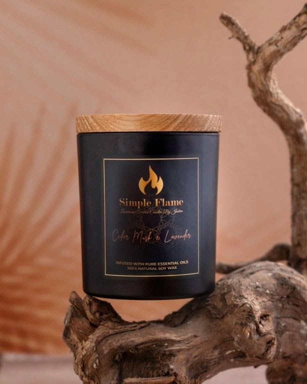 Cedar Musk & Lavender Luxurious Scented Jar Candle | 13 oz - 3.8-Inch height | 100% Natural Soy Wax | Aromatherapy | 35-40 Hours Burn Time | Non-toxic | Essential Oils Candle | Black Jar | Handcrafted