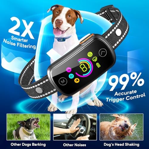 Dog Bark Collar, 2 Pack Customizable Bark Collar for Large Medium Dogs, Smart Stop Barking Training Collar with Adjustable Beep Vibratioin Shock and Sensitivity with Replacement Strap