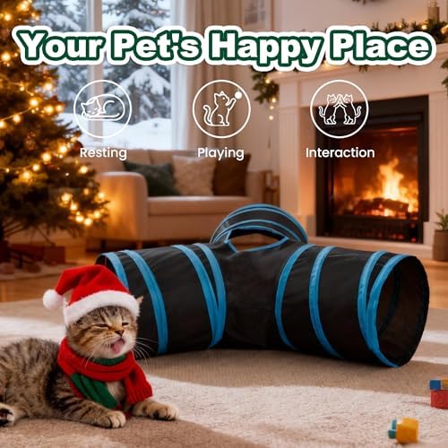 Love's cabin Cat Tunnel for Indoor Cats, 3-Way Collapsible Play Tunnel