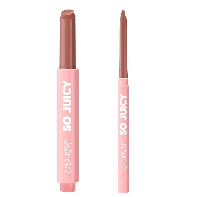 ColourPop So Juicy Plumping Lip Gloss Balm Vacay Mode (0.07 oz) + So Juicy Plumping Lip Liner Westwood (0.01 oz), Peptide & Ceramide Lip Set for Shine, Shape & Hydration