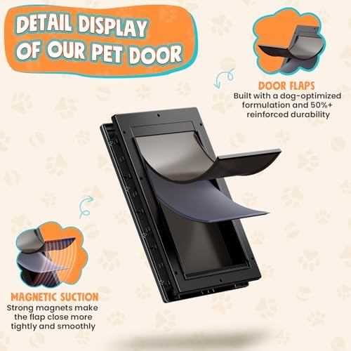 3-Flaps Large Dog Door for Door, Pets Up to 100lb | Durable Plastic Frame, Insulated Flap, Closing Panel, Block Wind & Snow, Easy Install for Interior & Exterior Doors