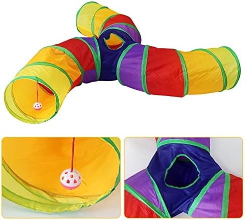 Bemodst S-Type Cat Tunnel, 2 Way/3 Way/4 Way/5 Way Collapsible S-Shape Small Animal Tubes Kitty Tunnels Interactive Maze House Toy with Storage Bag for Kitten Puppy Rabbit Guinea Pig (Rainbow-3 Way)