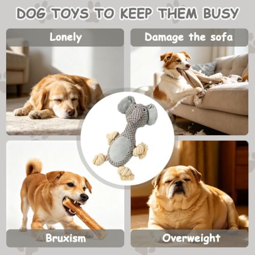 Plush Squeaky Chew Toy for Small Medium Large Dog,(Grey Elephant)
