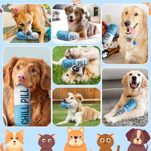 CUweipeng Funny Chill Pill Dog Plush Toy Cat Interactive Squeaky Pet Toy