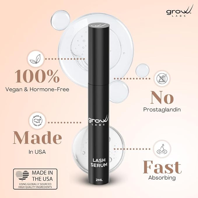 Lash Serum for Eyelash Growth - Prostaglandin Free Formula - Eye Lash Enhancing Serum with Biotin & Peptides - Vegan Lash Growth - Made in USA - Cruelty Free - 2ml