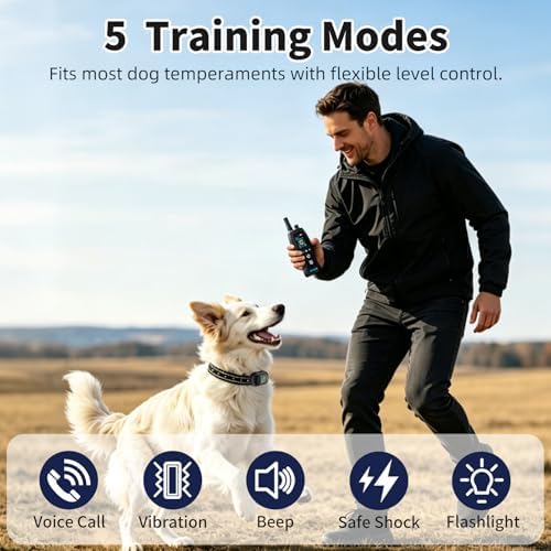 Dog Training Collar with Voice Call, 4900FT Long Range, 5 Modes - Beep/Vibration/Safe Shock/Flashlight, IP67 Waterproof, Rechargeable E-Collar for Small Medium Large Dogs 10-120lbs (Black)