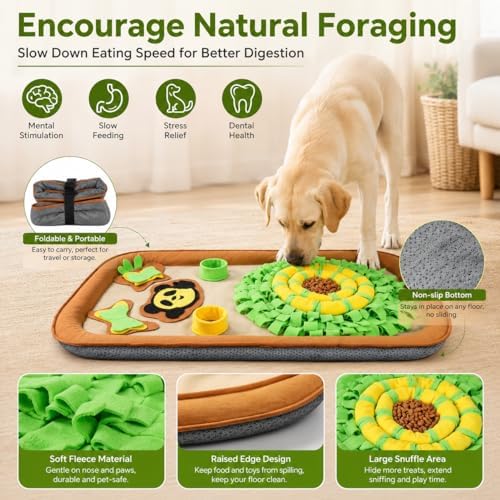 2IN1 Dog Bed Mat&Snuffle Mat for Dogs Large Breed, 28.3''x28.3'' Interactive Puzzle Dog Food Mat, Easy to Clean, Durable, Mental Stimulation & Slow Feeding Game for All Breeds
