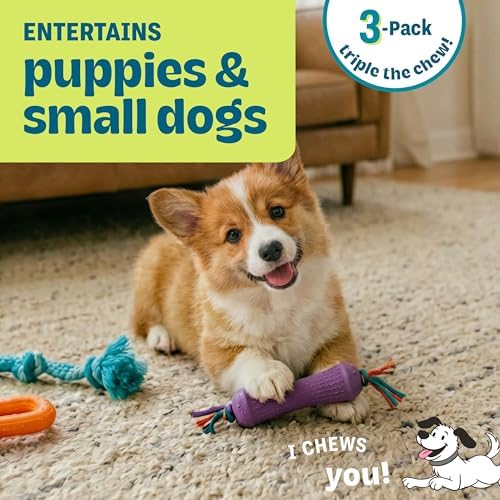 Flex-Force Chew Dog Toys, Multiple Textures & Scents for Sensory Play, Moderate Chewers, Teething Puppies and Small Breeds up to 25 lbs, 3-Pack, 7.7"