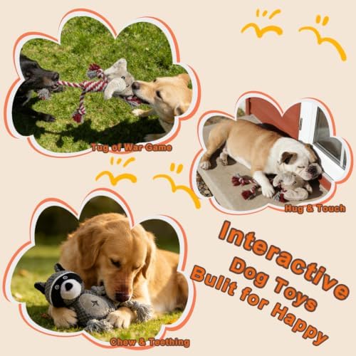 Elephant Rope Dog Toy, Plush Raccoon Squeaky Dog Toy, 2 Pack