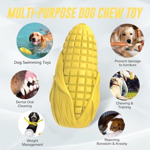 Dog Chew Toys for Aggressive Chewers,Idestructible Tough Durable Squeaky Interactive Dog Toys，Durable Dog Teeth Cleaning Toy for Medium Large Breeds，Corn Stick Toy (Yellow) (Pack of 2)